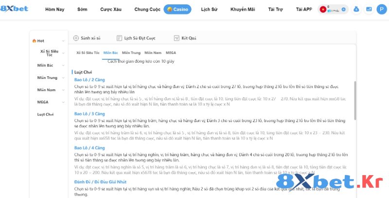 Luật xổ số truyền thống 3 miền tại 8Xbet